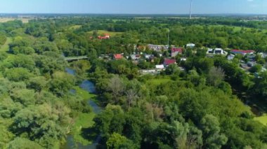 Beautiful Panorama Forest River Odra Glogow Aerial View Poland. High quality 4k footage