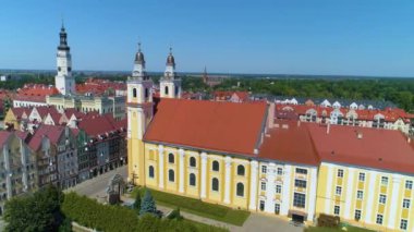 Church Of God Body Glogow Kosciol Bozego Ciala Aerial View Poland. High quality 4k footage