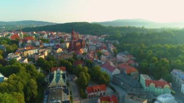 Panorama Central Collegiate Church Of Walbrzych Kosciol Nmp Aerial View Poland. High quality 4k footage