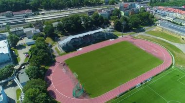 Karkonosze Stadyumu Jelenia Gora Stadyumu Hava Görüntüsü Polonya. Yüksek kalite 4k görüntü