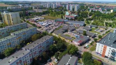 Marketplace Housing Estate Glogow Targowisko Havacılık Görünümü Polonya. Yüksek kalite 4k görüntü