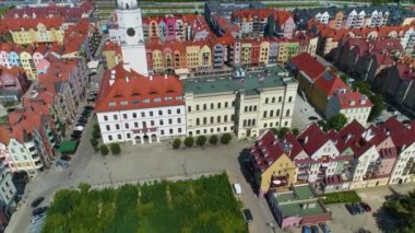 Old Town Pazar Meydanı Glogow Ratusz Rynek Hava Görüntüsü Polonya. Yüksek kalite 4k görüntü