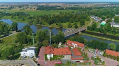 Railway Bridge Odra River Glogow Most Kolejowy Aerial View Poland. High quality 4k footage