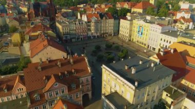 Square Downtown Walbrzych Ratusz Urzad Miejski Aerial View Poland. High quality 4k footage
