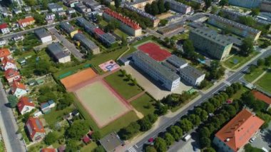 Primary School Glogow Szkola Podstawowa Boisko Aerial View Poland. High quality 4k footage