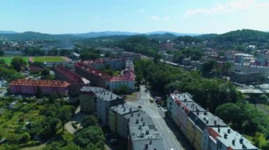 Beautiful Panorama Street Mountains Jelenia Gora Aerial View Poland. High quality 4k footage