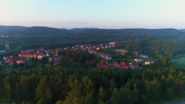 Beautiful Landscape Houses Forest Walbrzych Krajobraz Las Aerial View Poland. High quality 4k footage