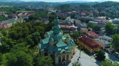 Historic Church Jelenia Gora Kosciol Lask Aerial View Poland. High quality 4k footage