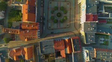 Top Down Old Town Market Center Walbrzych Ratusz Rynek Aerial View Poland. High quality 4k footage