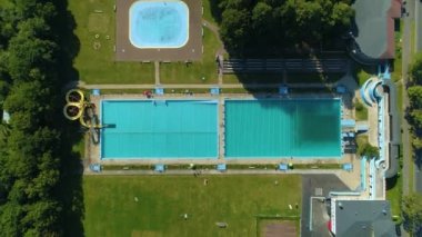 Top Down Swimming Pool Jelenia Gora Miejski Basen Aerial View Poland. High quality 4k footage