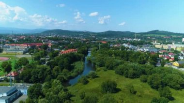 Beautiful Landscape River Bobr Jelenia Gora Krajobraz Aerial View Poland. High quality 4k footage