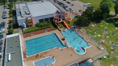 Swimming Pool Chrobry Glogow Basen Aerial View Poland. High quality 4k footage