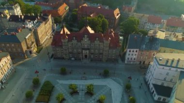 Square Downtown Walbrzych Ratusz Urzad Miejski Aerial View Poland. High quality 4k footage