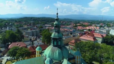 Historic Church Jelenia Gora Kosciol Lask Aerial View Poland. High quality 4k footage