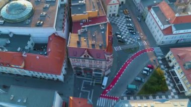 Eski Zielona Gora Kasabası Miasto Ratusz Rynek Hava Görüntüsü Polonya. Yüksek kalite 4k görüntü