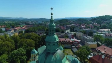 Historic Church Jelenia Gora Kosciol Lask Aerial View Poland. High quality 4k footage