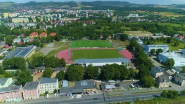 Karkonosze Stadyumu Jelenia Gora Stadyumu Hava Görüntüsü Polonya. Yüksek kalite 4k görüntü