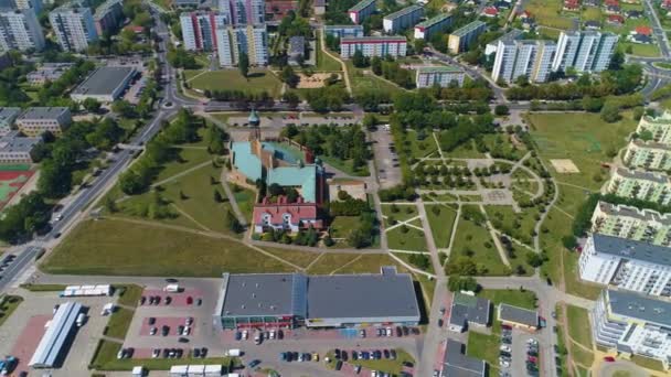 Church Solar Sloneczny Park Glogow Kosciol Aerial View Poland High — Wideo stockowe
