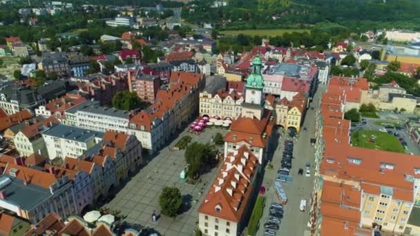 Old Town Market Jelenia Gora Ratusz Rynek Aerial View Poland — Stock video