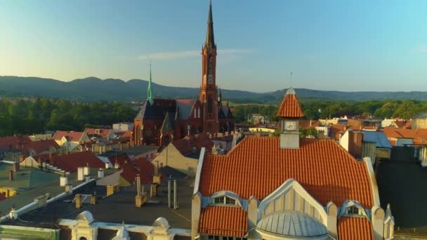 Old Town Market Center Walbrzych Ratusz Rynek Aerial View Poland — стоковое видео