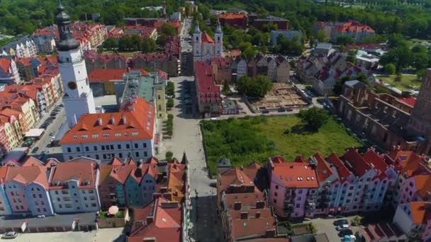 Old Town Market Square Glogow Ratusz Rynek Aerial View Poland — Stockvideo