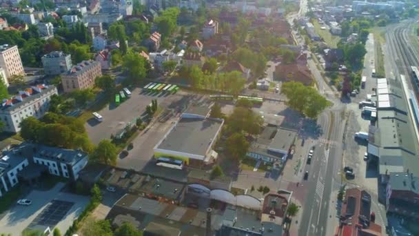 Bus Station Zielona Gora Dworzec Autobusowy Aerial View Poland High — Stockvideo