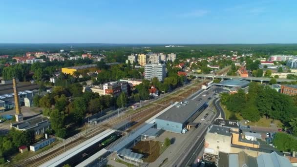 Panorama Tracks Train Station Zielona Gora Tory Aerial View Poland — 图库视频影像