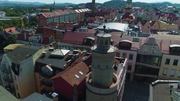 Tower Old Town Market Jelenia Gora Ratusz Rynek Aerial View — Stockvideo