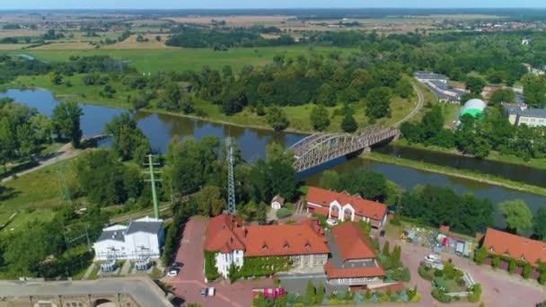 Railway Bridge Odra River Glogow Most Kolejowy Aerial View Poland — Video Stock