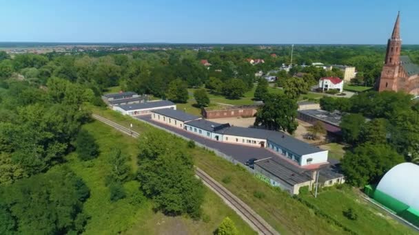 Beautiful Landscape Railway Tracks Glogow Tory Aerial View Poland High — Αρχείο Βίντεο