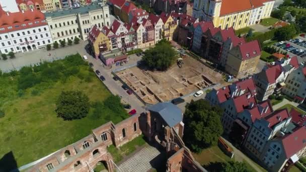 Church Ruins Glogow Ruiny Kosciola Aerial View Poland High Quality — Stockvideo