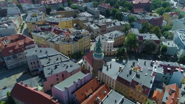 Tower Old Town Market Jelenia Gora Ratusz Rynek Aerial View — 图库视频影像