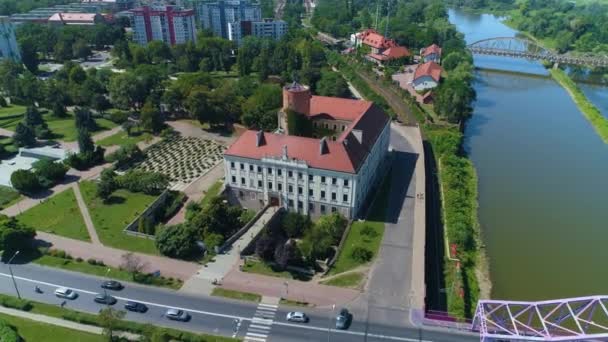Castle Ksiazat Muzeum Brzostowska Gate Glogow Zamek Aerial View Poland — Stock Video
