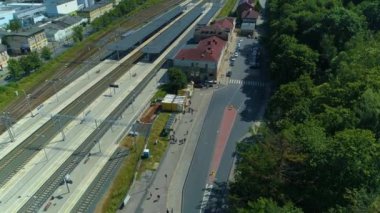 Railway Station Jelenia Gora Stacja Kolejowa Aerial View Poland. High quality 4k footage
