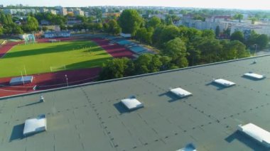 Atletizm Stadyumu Zielona Gora Stadyumu Lekkoatletyczny Hava Görüntüsü Polonya. Yüksek kalite 4k görüntü