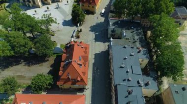 Street Historic Church Jelenia Gora Kosciol Lask Aerial View Poland. High quality 4k footage
