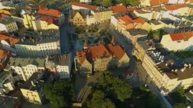 Square Downtown Walbrzych Ratusz Urzad Miejski Aerial View Poland. High quality 4k footage