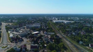 Panorama Tracks Train Station Zielona Gora Aerial View Poland. High quality 4k footage