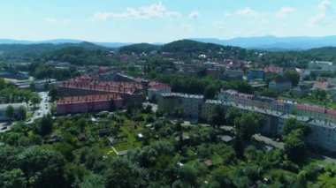 Beautiful Panorama Street Mountains Jelenia Gora Aerial View Poland. High quality 4k footage