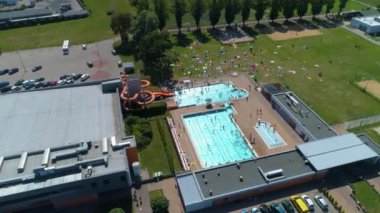 Swimming Pool Chrobry Glogow Basen Aerial View Poland. High quality 4k footage