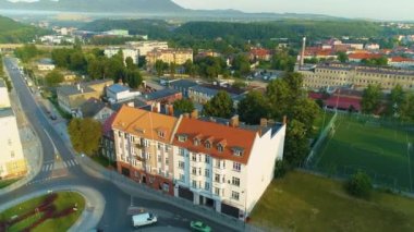 Panorama Football Field Of Walbrzych Boisko Aerial View Poland. High quality 4k footage