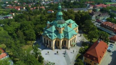 Tarihi Kilise Jelenia Gora Kosciol Lask Havacılık Görünümü Polonya. Yüksek kalite 4k görüntü