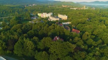 Panorama Mountains Forest Houses Walbrzych Krajobraz Aerial View Poland. High quality 4k footage