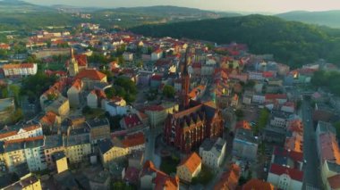 Panorama Central Collegiate Church Of Walbrzych Kosciol Nmp Aerial View Poland. High quality 4k footage