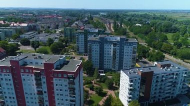 Beautiful Panorama Apartment Houses Glogow Osiedle Aerial View Poland. High quality 4k footage