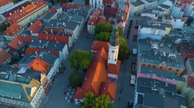 Old Town Zielona Gora Stare Miasto Ratusz Rynek Aerial View Poland. High quality 4k footage