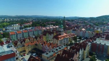 Old Town Market Jelenia Gora Ratusz Rynek Aerial View Poland. High quality 4k footage
