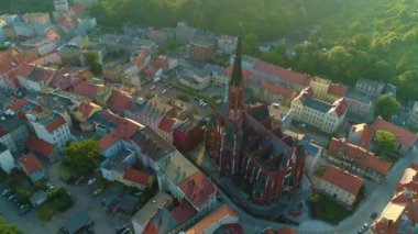 Walbrzych Kosciol Merkez Üniversite Kilisesi Hava Görüntüsü Polonya. Yüksek kalite 4k görüntü