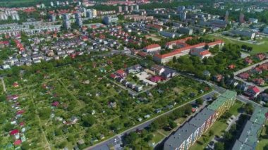 Gardens And Housing Estate Panorama Glogow Ogrody Osiedle Aerial View Poland. High quality 4k footage