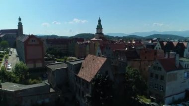 Old Town Market Jelenia Gora Ratusz Rynek Aerial View Poland. High quality 4k footage